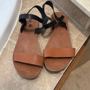Women's Black and Brown Sandals